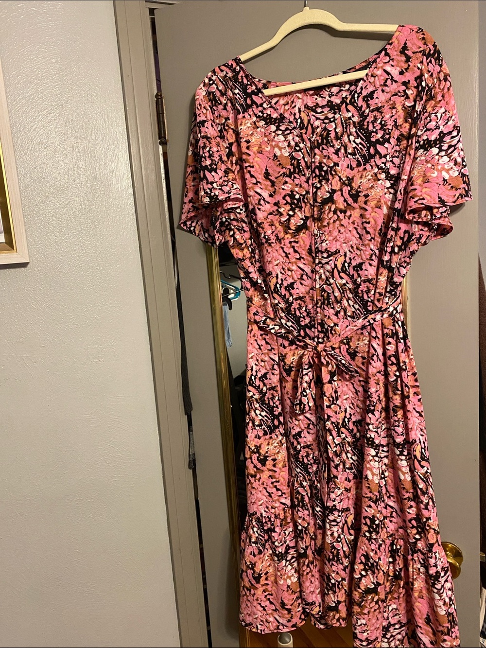 ellos Pink Floral Tie-Waist Midi Dress